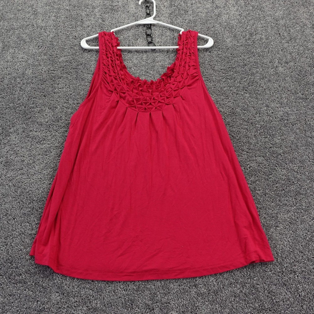 Maurices Tank Top Womens Large Red Smocked Pleated Scoop Neck Sleeveless Blouse